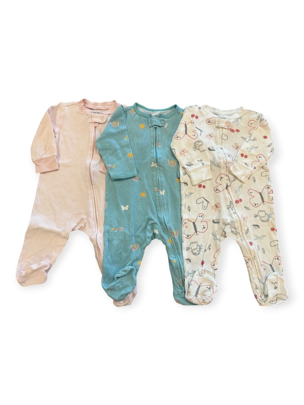 Carter's Baby 6M Footed Pajamas Sleepers Set of 3 Butterfly, Rainbow